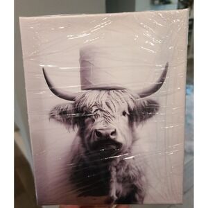 Toilet Paper On Head, White Rustic Style Bathroom Cow Canvas Art Poster 10"x 8"